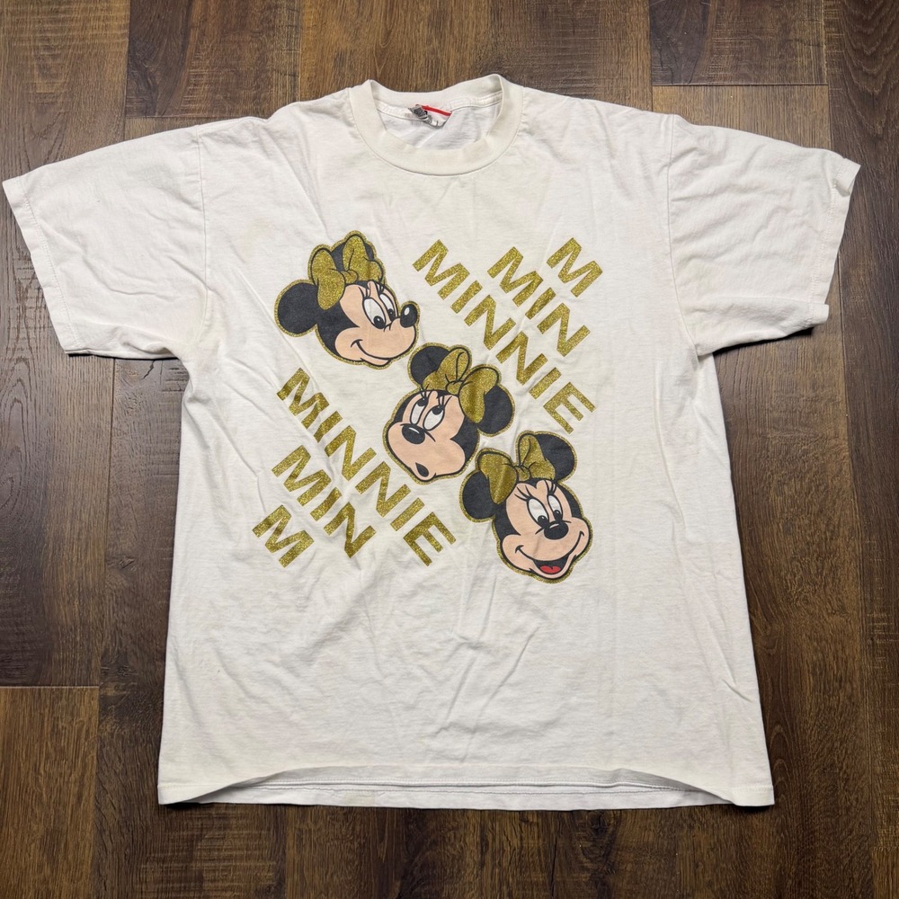 Vintage 90s Minnie Mouse Glitter T-Shirt Disney Designs XL USA Made